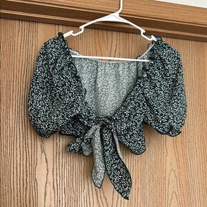 SHEIN Blue Ruffled Tie-Front Blouse